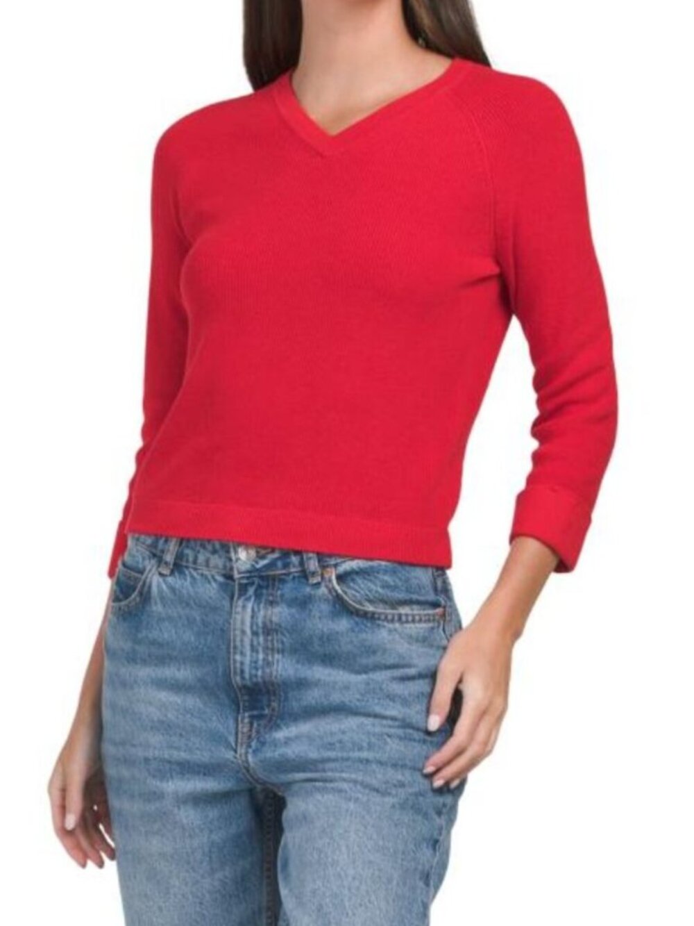 WINDSOR & WHITE Cotton Shaker Knit V-neck Sweater